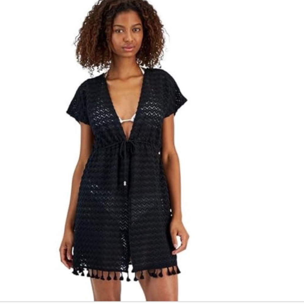 Miken Swim Women's Tie Waist Chevron Knit Coverup in Black